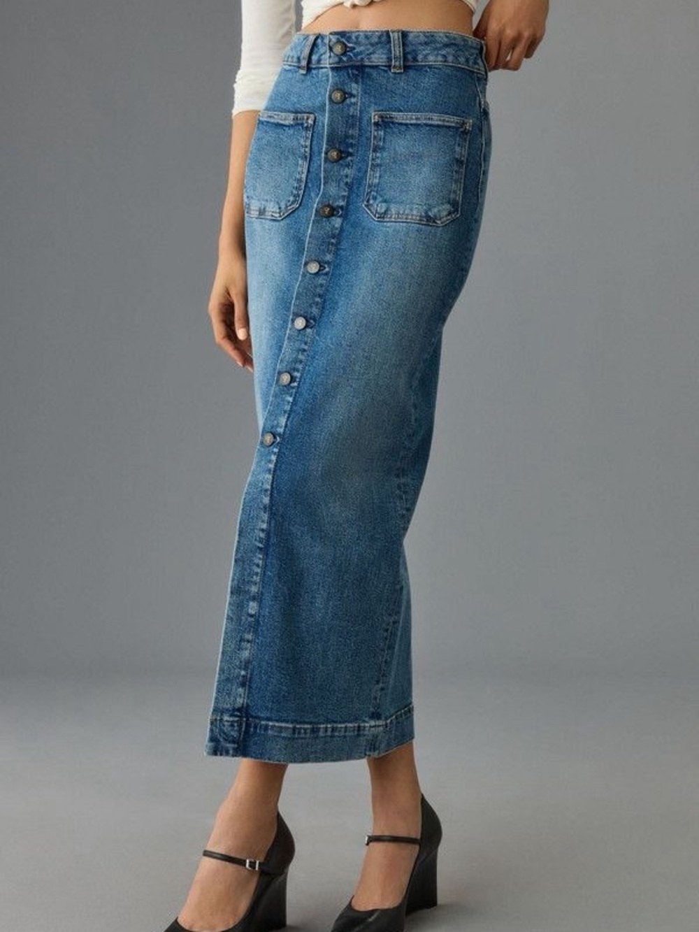Anthropology Pilcro Button-Front Midi Denim Skirt in Blue - Picture 2 of 13